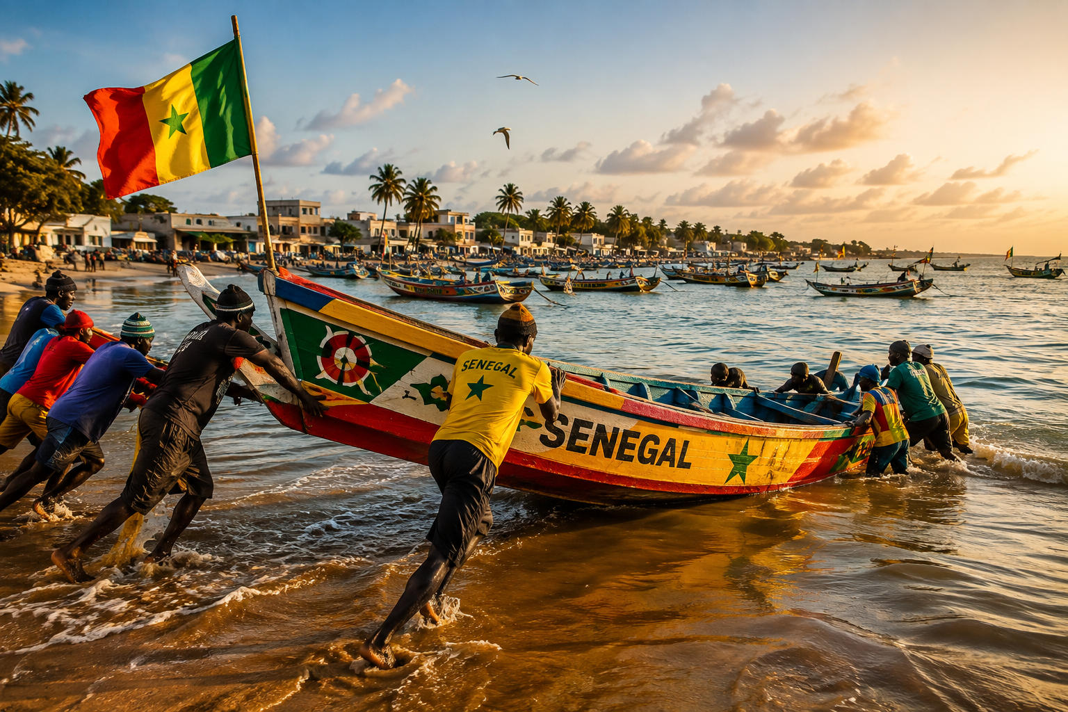 Pêcheurs et pirogue sénégalaise · Petite Côte